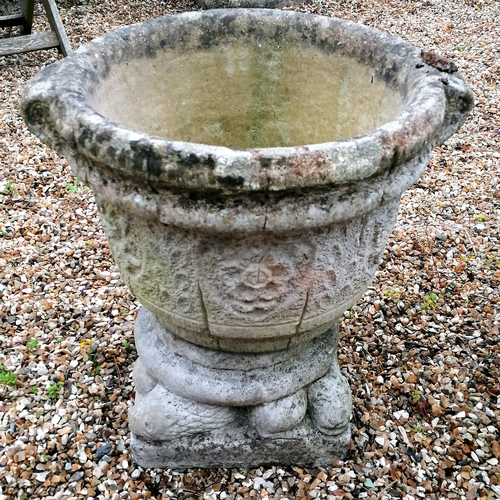 53 - Pair of circular planters on serpent detailed bases - 52cm diameter x 50cm high