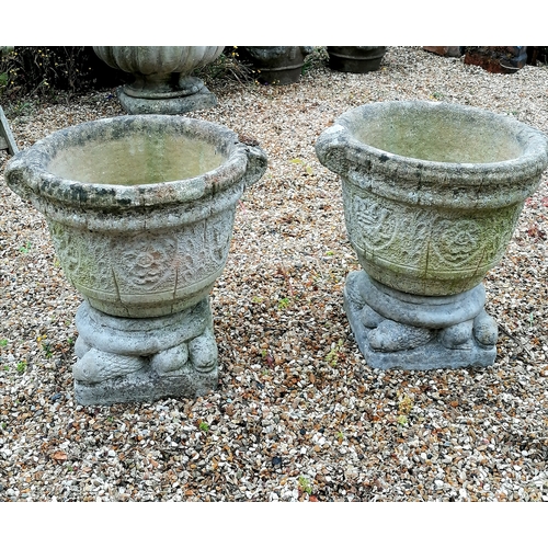 53 - Pair of circular planters on serpent detailed bases - 52cm diameter x 50cm high