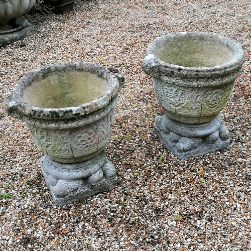 53 - Pair of circular planters on serpent detailed bases - 52cm diameter x 50cm high