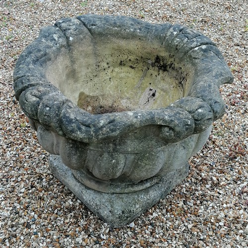 56 - Large circular planter with a square base and scalloped detail to the rim - 68cm diameter x 47cm hig... 