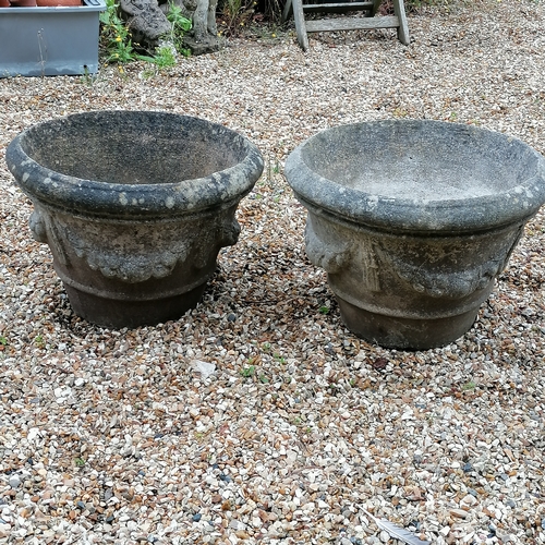 57 - Pair of large circular planters with swag detail - 49cm diameter x 34cm high