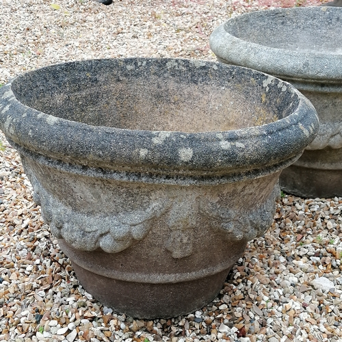 57 - Pair of large circular planters with swag detail - 49cm diameter x 34cm high