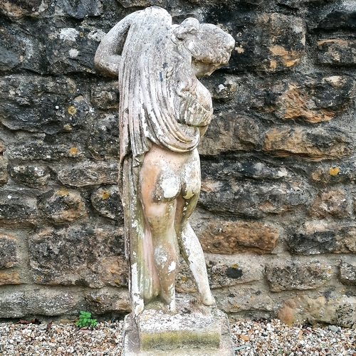 58 - Figure of Venus bathing on a square shaped pedestal - total height 119cm high x 27cm diameter