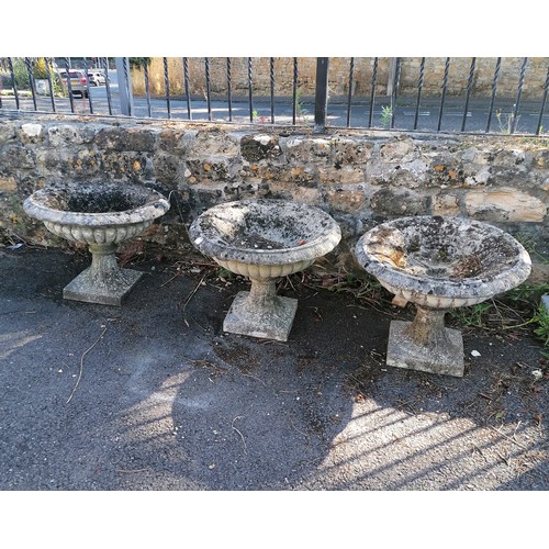 63 - Set of 3 circular fluted planters on pedestal bases ( in 2 parts)