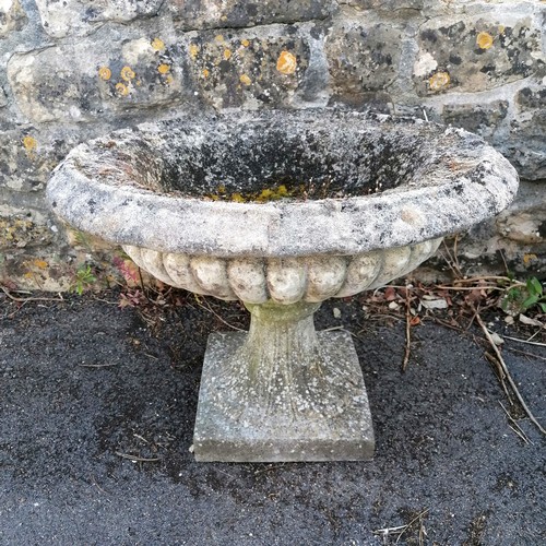 63 - Set of 3 circular fluted planters on pedestal bases ( in 2 parts)