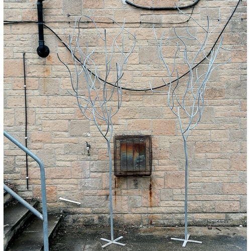 65 - Pair of galvanised steel sculptures of trees - approx 265cm high