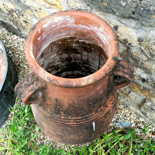 73 - Terracotta amphora garden pot - has chip to the rim of the base - 76cm high