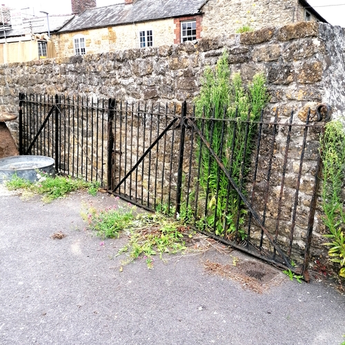 88 - 3 antique matching wrought iron hand forged field gates comprising a pair and a single gate - in ove... 