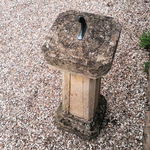 91 - Art Deco style Square based pedestal with sundial to the top - 34cm diameter base x 82cm high