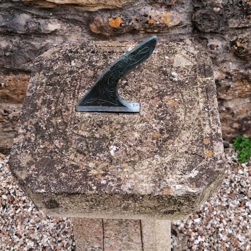 91 - Art Deco style Square based pedestal with sundial to the top - 34cm diameter base x 82cm high