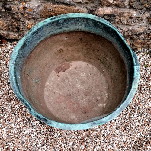 96 - Antique green patinated copper planter - has some damage - 63cm diameter x 44cm high