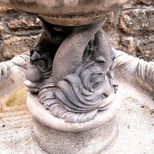 98 - Large Henri Studio 2 tier fountain depicting dolphins and a cherub - no obvious damage - approx 160c... 