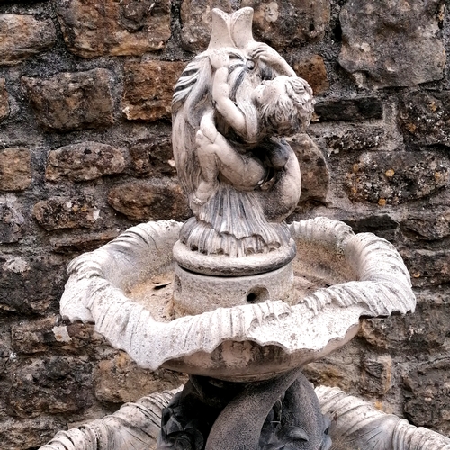 98 - Large Henri Studio 2 tier fountain depicting dolphins and a cherub - no obvious damage - approx 160c... 