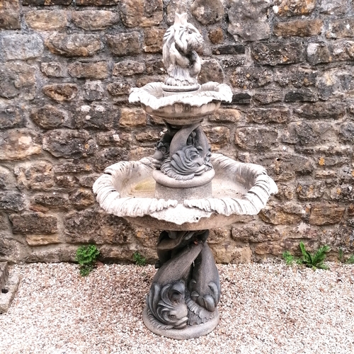 98 - Large Henri Studio 2 tier fountain depicting dolphins and a cherub - no obvious damage - approx 160c... 