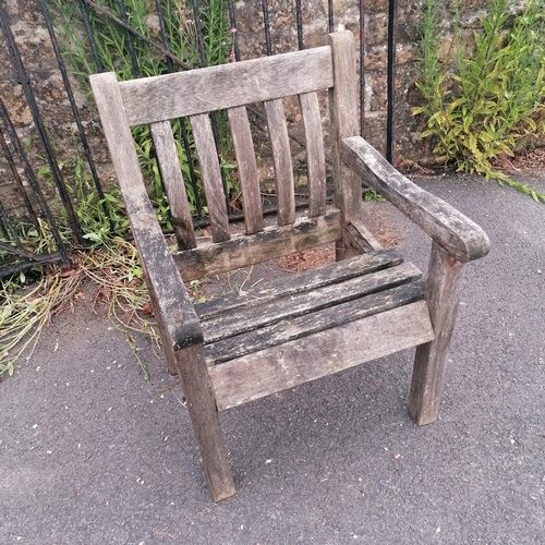 102 - Bridgman teak 3 seater bench table and 3 chairs- obvious damage to the table and 1 chair - 182cm lon... 