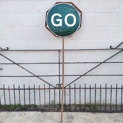 106 - Vintage STOP GO aluminium sign in a cast iron mount - 210cm high