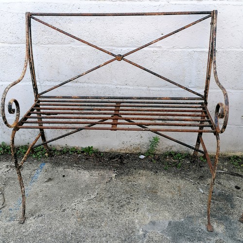 105 - Pair  iron 2 seater benches 95cm wide x 90cm high x 46cm deep