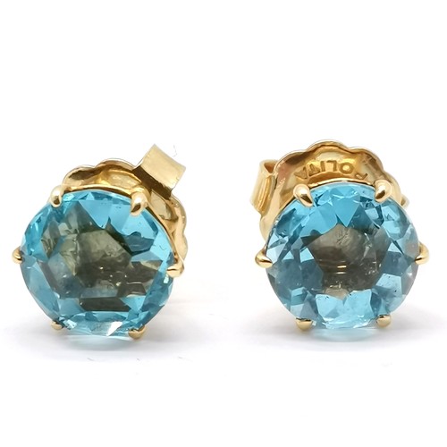 502 - Ippolita Rostagno 18ct marked gold unusual cut blue topaz stud earrings - 9mm diameter & 4.1g total ... 