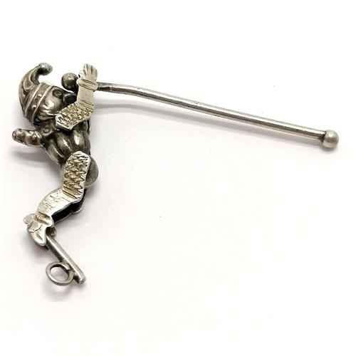 518 - Novelty antique unmarked silver articulated Mr Punch on a pole charm ~ length of pole 3cm ~ missing ... 