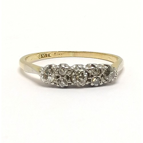 526 - Antique 18ct gold & platinum 7 stone diamond ring - size N½ & 2.2g total weight - shank has wear