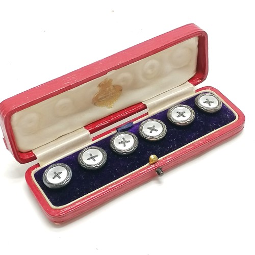 535 - 2 x antique cased gilt metal mother of pearl button sets inc blue enamel ~ no obvious damage