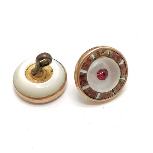 538 - Antique cased set of 9ct gold rimmed enamel buttons - box 15.8cm long ~ slight losses to enamel