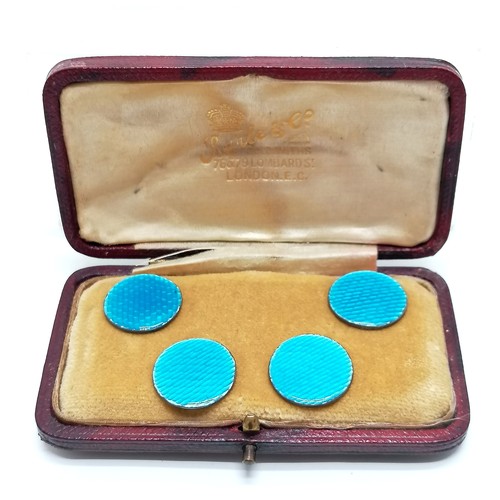 543 - Antique set of 4 x blue enamel silver buttons by Reynolds & Westwood in a Searle & Co retail box - 8... 