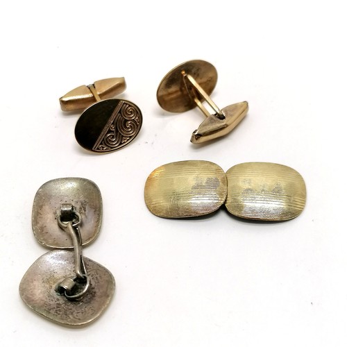 549 - 9ct hallmarked gold cufflinks (3.5g) t/w pair of silver & 14ct gold fronted cufflinks in an antique ... 