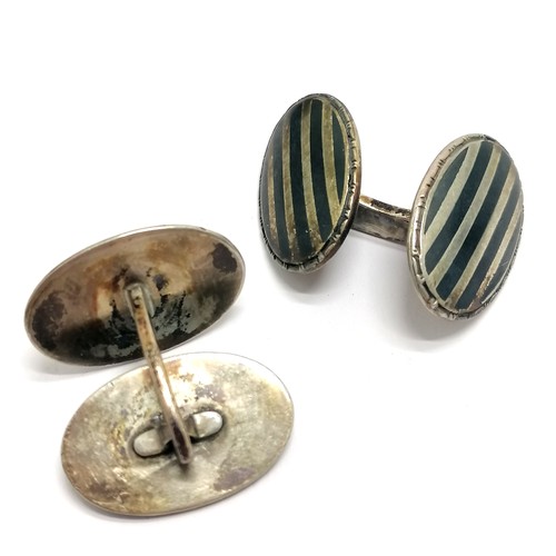 550 - Art Deco 800 silver niello detail cufflinks in an original Siegl-Bindschedler & Co (St Gallen) retai... 