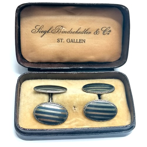 550 - Art Deco 800 silver niello detail cufflinks in an original Siegl-Bindschedler & Co (St Gallen) retai... 