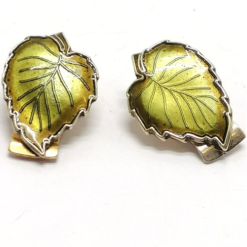 600 - David Andersen silver enamel leaf design clip-on earrings - 2cm drop ~ 1 has slight loss to surface ... 