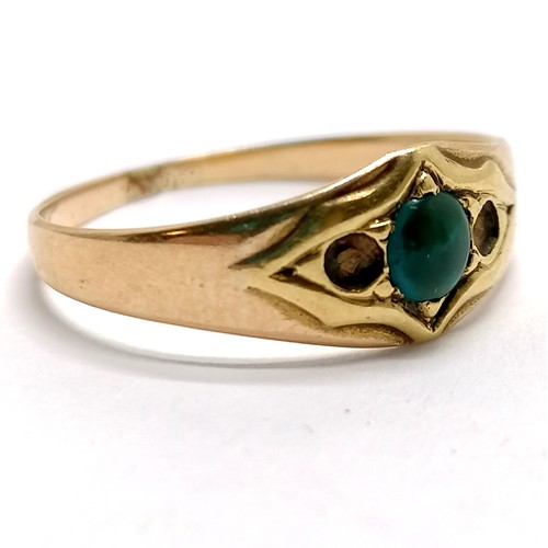 604 - Antique unmarked gold (touch tests as 14ct) blue-green (turquoise) stone set ring - size P & 1.8g to... 