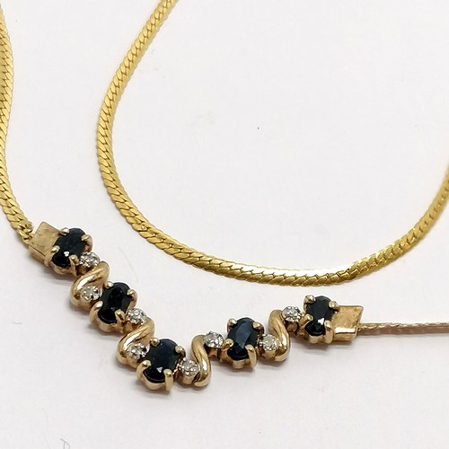 623 - 9ct marked gold necklet set with sapphires & diamonds - 42cm long & 3.9g total weight