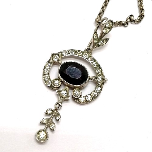 625 - Antique sterling marked silver & paste pendant (4.5cm drop) on a silver ball link 46cm chain & in a ... 