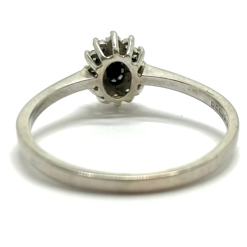 630 - 9ct hallmarked white gold sapphire & diamond cluster ring - size R & 1.9g total weight