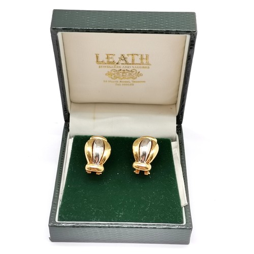 635 - Pair of 18ct marked yellow and white gold earrings in their original Leath retail box 9.2g