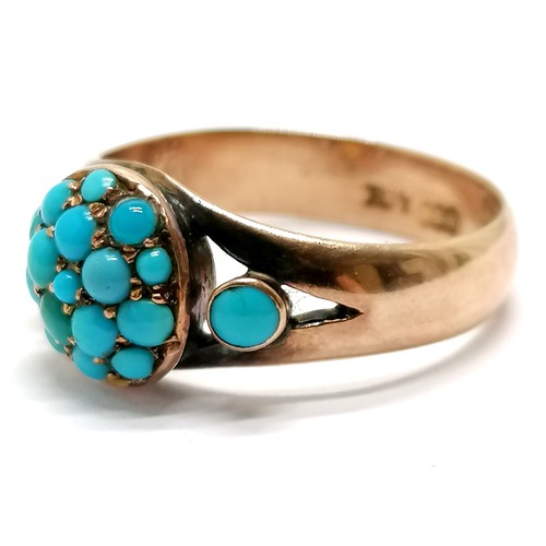 638 - Antique 9ct hallmarked rose gold turquoise stone set ring in a Herbert Wolf (Liverpool) retail box -... 