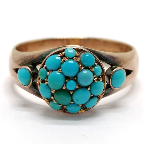 638 - Antique 9ct hallmarked rose gold turquoise stone set ring in a Herbert Wolf (Liverpool) retail box -... 