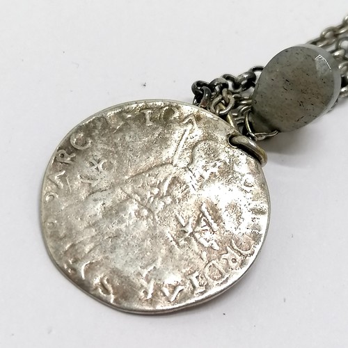 640 - Antique token pendant on double (tangled) chain etc