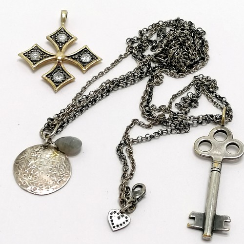 640 - Antique token pendant on double (tangled) chain etc