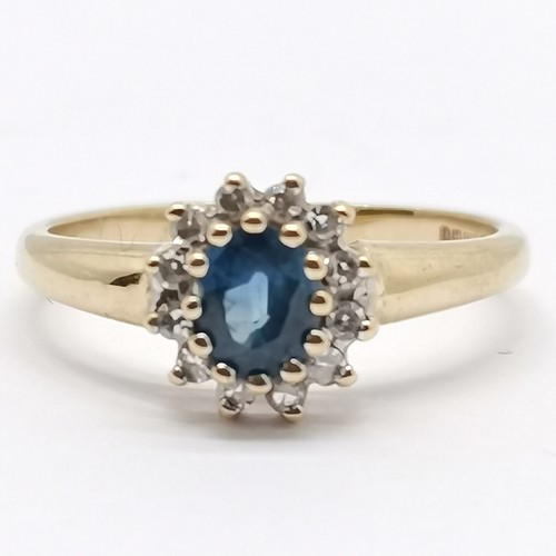 658 - 9ct hallmarked gold pale sapphire & diamond set cluster ring - size J½ & 1.9g total weight