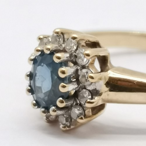 658 - 9ct hallmarked gold pale sapphire & diamond set cluster ring - size J½ & 1.9g total weight