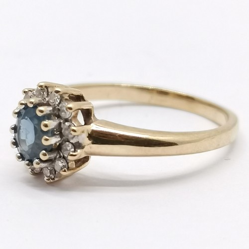 658 - 9ct hallmarked gold pale sapphire & diamond set cluster ring - size J½ & 1.9g total weight