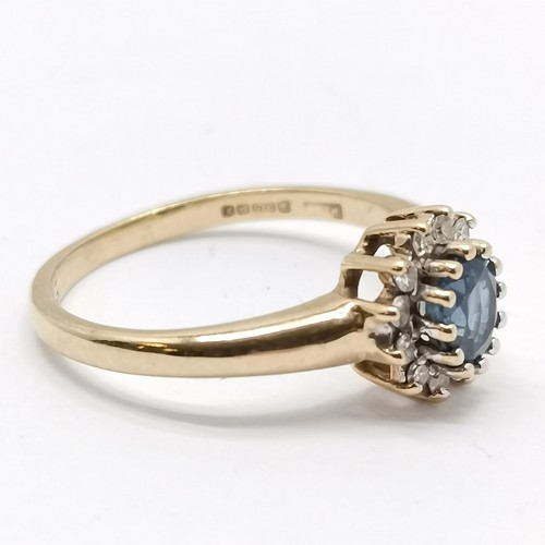 658 - 9ct hallmarked gold pale sapphire & diamond set cluster ring - size J½ & 1.9g total weight