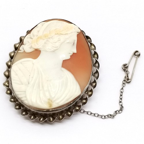 665 - Antique unmarked silver hand carved portrait cameo brooch - 4.8cm drop & 17.2g total weight ~ no obv... 