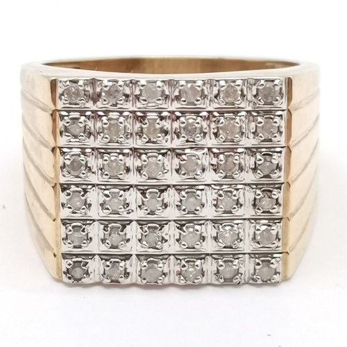 666 - 9ct hallmarked gold square panel ring set with 36 diamonds - size V½ & 7.1g total weight