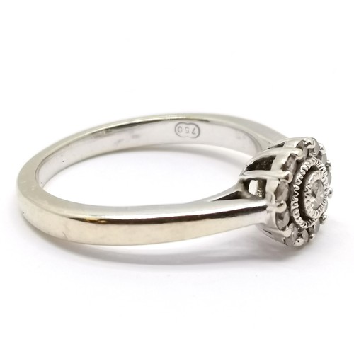 676 - 18ct hallmarked white gold diamond target cluster ring - size N½ & 4.5g total weight