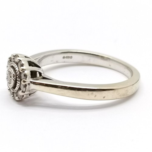 676 - 18ct hallmarked white gold diamond target cluster ring - size N½ & 4.5g total weight