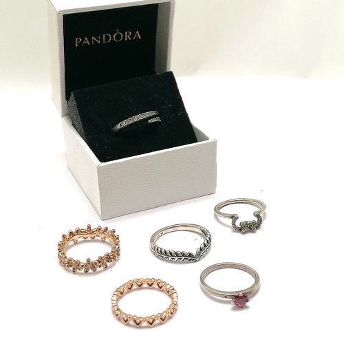 691 - 6 x Pandora (ALE) silver rings - 1 boxed