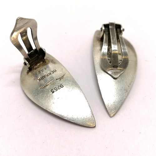 706 - Hans Hansen (Denmark) silver pair of clip on earrings #438 - 31.5mm long & 9.3g